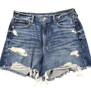 American Eagle 90s Boyfriend Shorts Women 8 Blue Excellent Distressed Denim